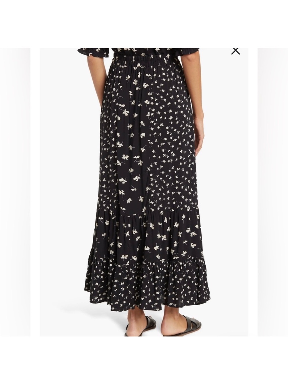 MELLODAY Black Maxi Skirt with Cream Floral Print - Picture 2 of 9